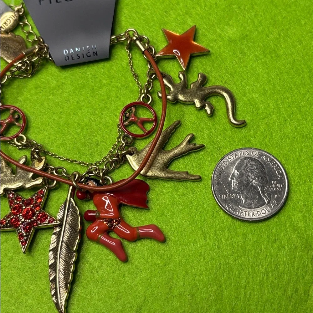 Pilgrim Gold Tone and Red Charm Bracelet